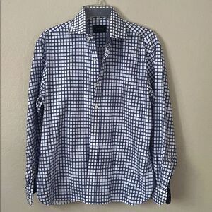 Alton Lane Men's Custom Fitted Blue and White Checkered Button-Up Shirt